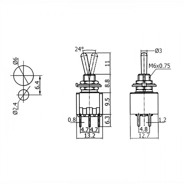 Prek.mini kip fi=6mm 2x3A 250V AC UU - PREKKM2UU