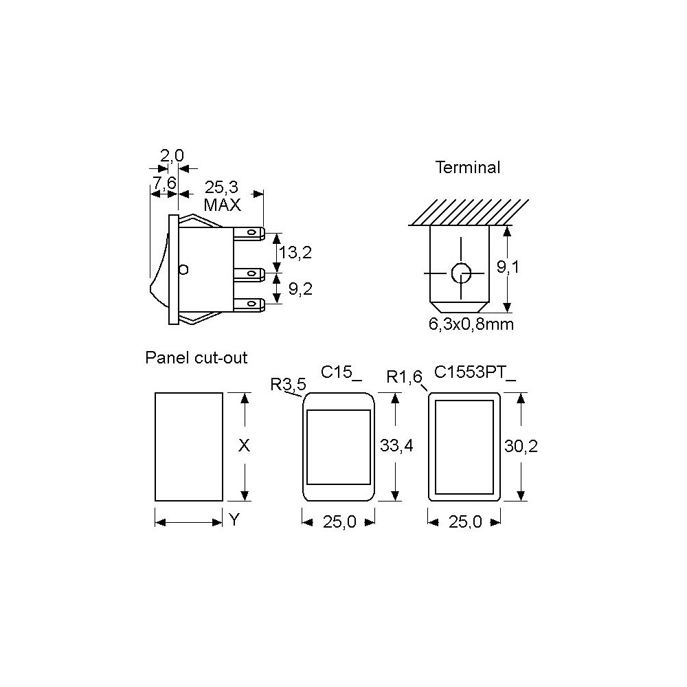 Prek.uni.2 X On/Off 16A 250V crni - PREU2C