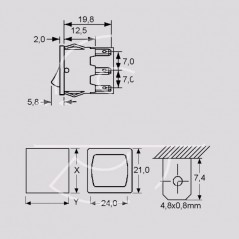 Prek.uni.mini 2pol.U-I 10A 250V 24x21mm