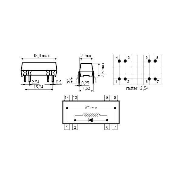 Rid rele DIP 5V 1XNO 700R - RIDRRGK13/1-13