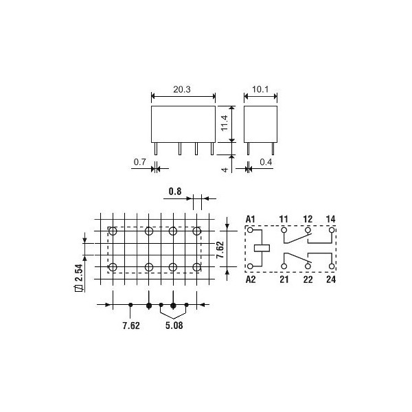 Mini rele za PCB montazu 2CO 2A 12VDC - RELF30.22.7.012.0010