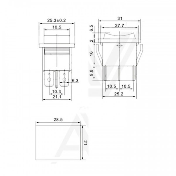 Taster 2pol ON-OF-ON,16A 250V 32X25mm - TASP-2U