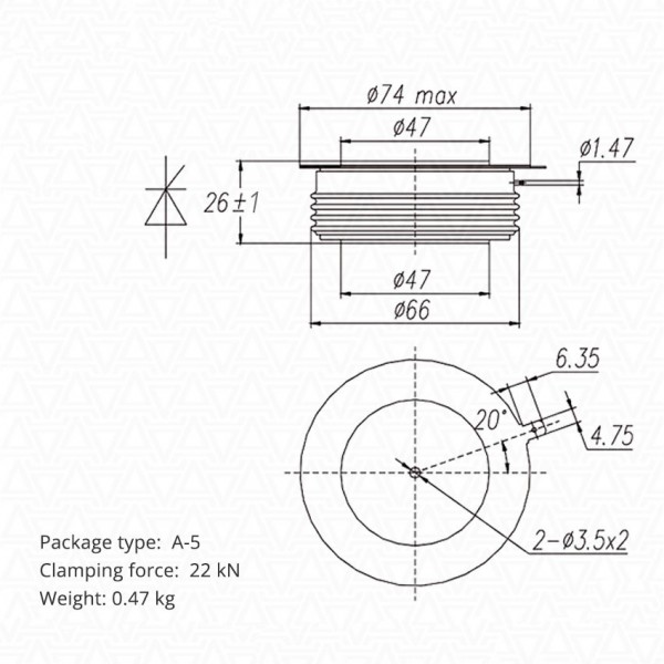 Tiristor1000A 2000V Fast  KK1000 74mm - TIRKK1000/2000