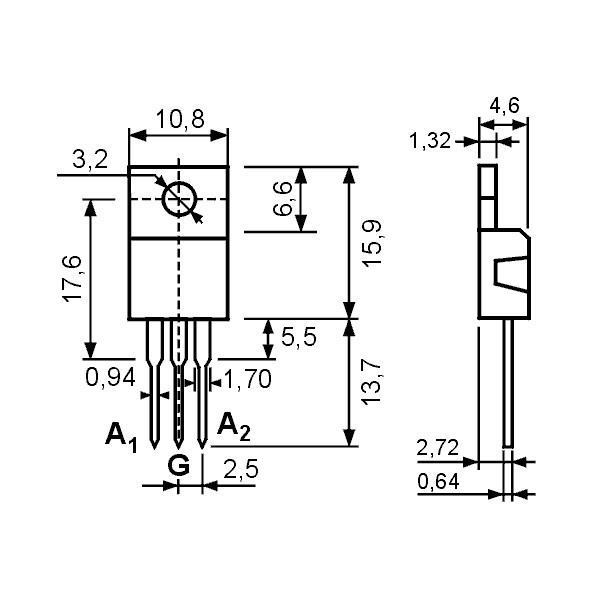Triak 8A 600V 35mA TO220AB - TKBT137-6