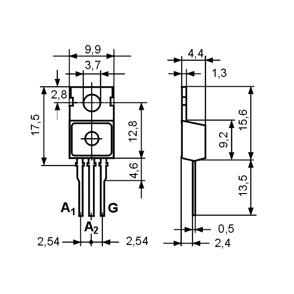 Triak 16A 600V 50mA TO220AB - TKBTA16-6