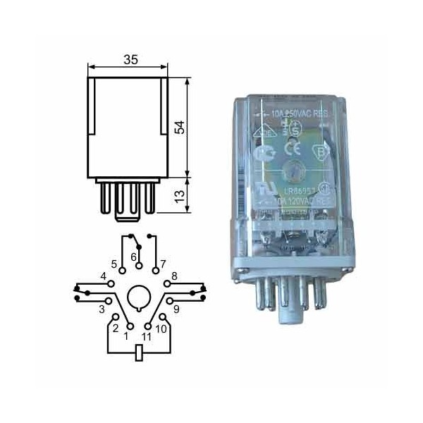 Rele R15 24V AC 3X10A Relpol (PR59)  - RELR15-24AC