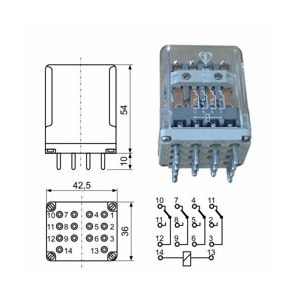 Rele 4X10A 24V DC - RELR154P24VDC