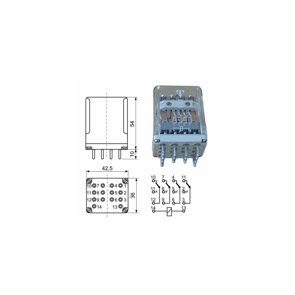 Rele 4X10A 12V DC - RELR154P12DC