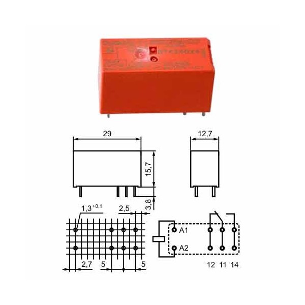 PCB relej RT1 THT SPDT 16A 230VAC 32,5K - RELRT314-230AC