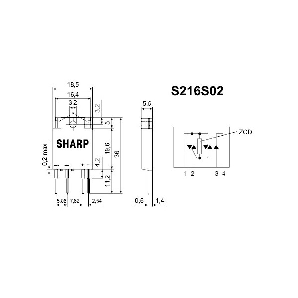 Solid state rele+ZC 4kV 16A 600VAC 50mA,SHARP - RELSS216S02