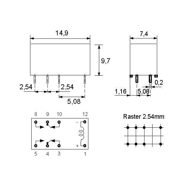 Rele mini 24V 2A 2880R, NA24W-K Fujitsu - RELRY24W