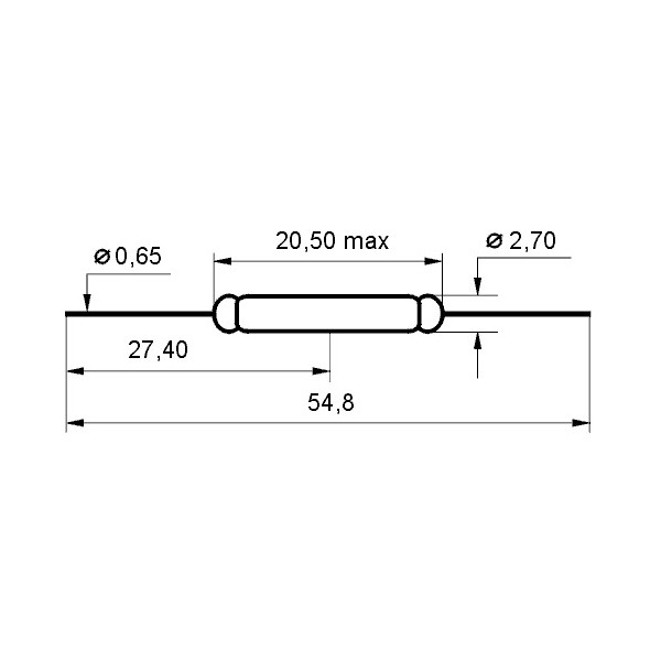 Rid kontakt 250V 0.5A 20x2,8 mm NO - RIDK6
