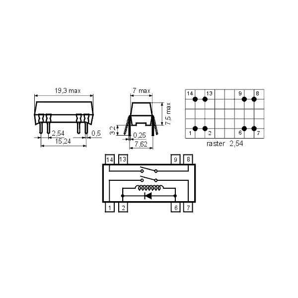 Rid rele DIP 12V 2XA 500R Dioda - RIDR122A7221D
