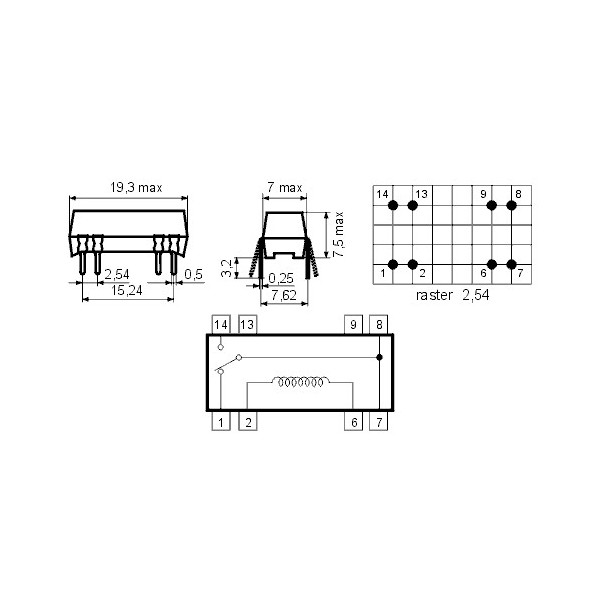 Rid rele DIP 5V 1XNO.NC 200R - RIDR1C05