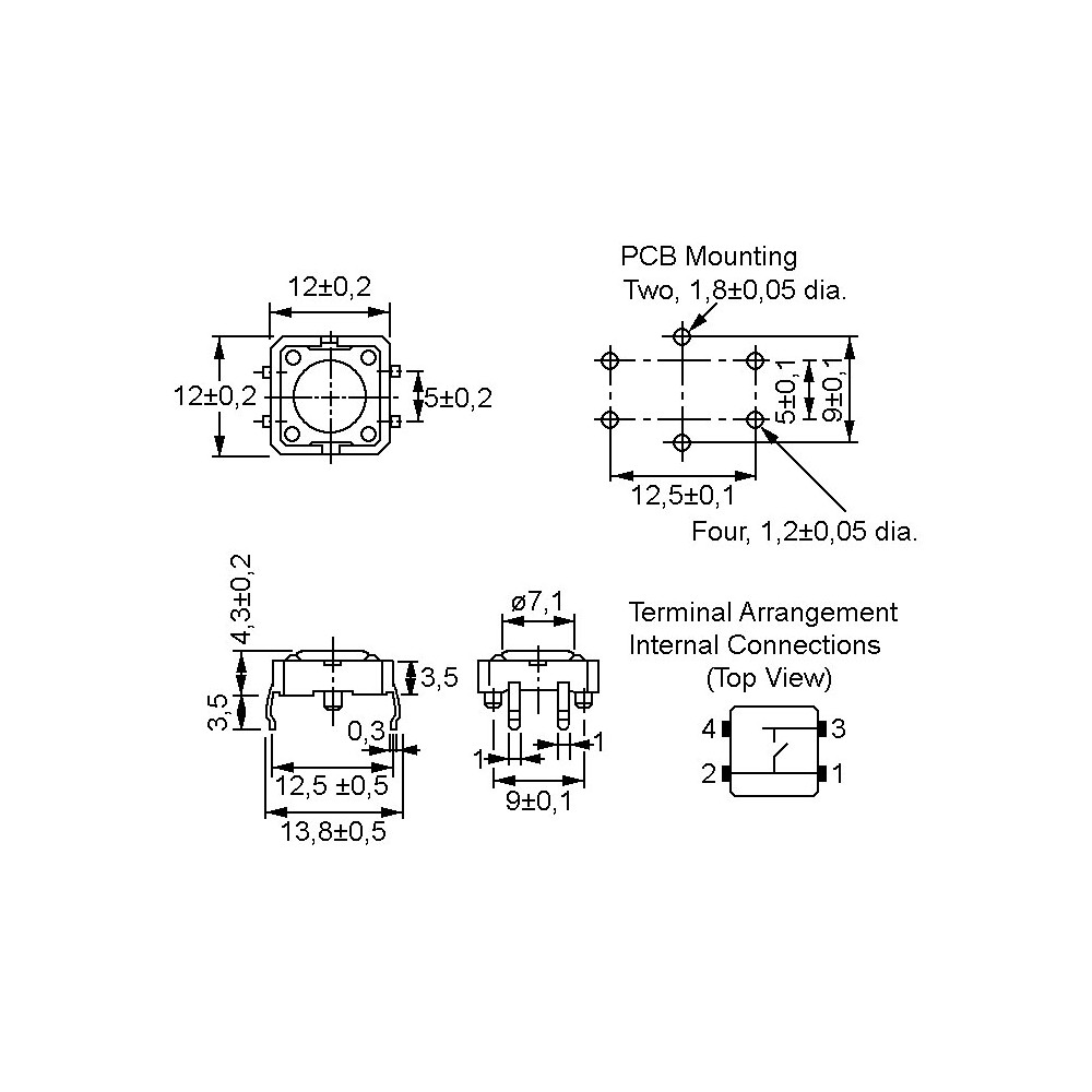 Taster PC 12X12 mm 4.3mm 1.27N  sivi OMRON - TASMINIM8