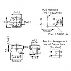 Taster PC 12X12 mm 4.3mm 1.27N  sivi OMRON