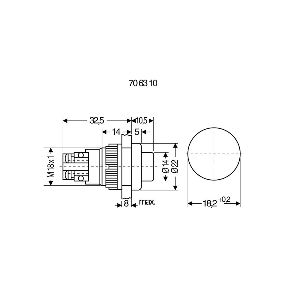 Taster NO/NC, 250V, 2 A, Ø18.2 mm, crveni,RAFI - TASRA-CR