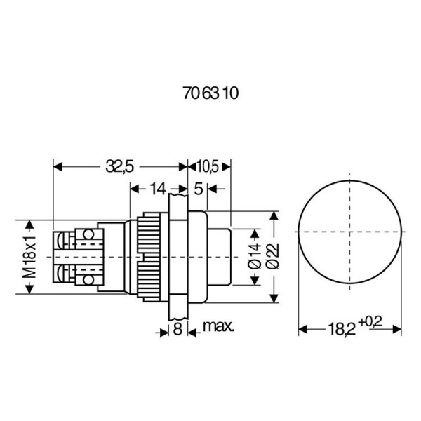 Taster NO/NC, 250V, 2 A, Ø18.2 mm, zeleni,RAFI - TASRA-ZE