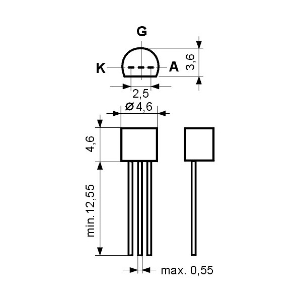 Tiristor 0,8A 400V TO92 - TIRBRX49