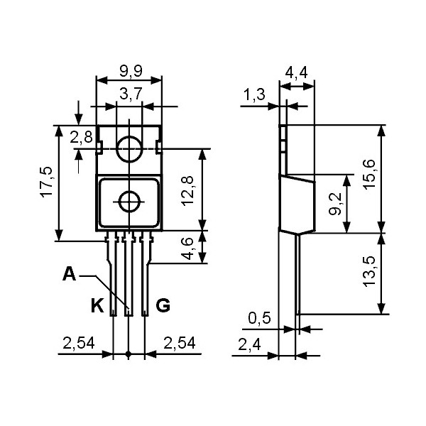 Tiristor 12A 800V TO220AB - TIRBT151-800R