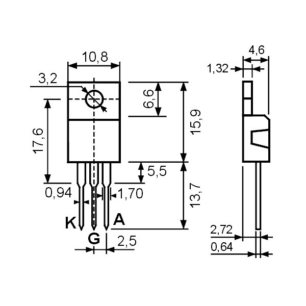 Tiristor 3A 600V TO220 - TIRKT206-600