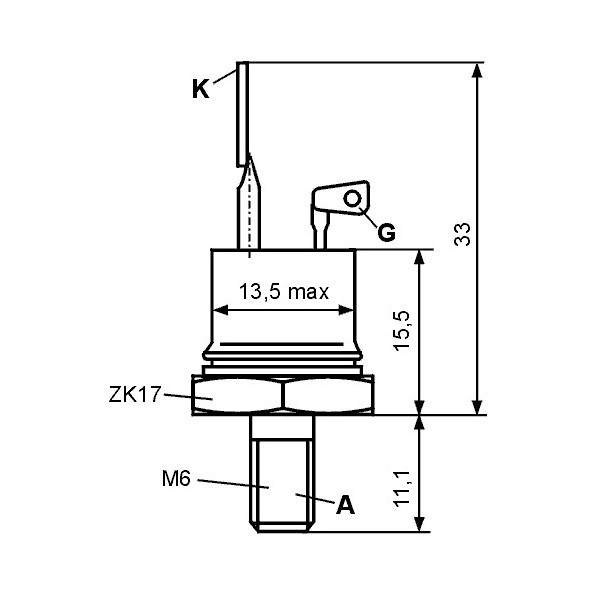Tiristor 15A 600V TO48 - TIRKT707