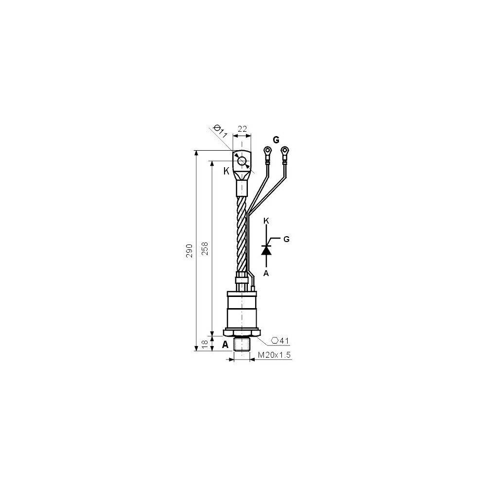 Tiristor 250A 1500V M20 kjljuč 46 - TIRTOO250-15