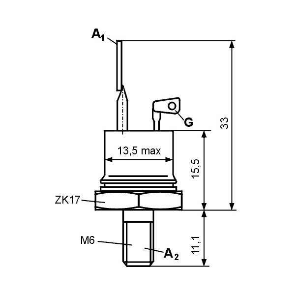 Triak 15A 800V TO48 M6 - TKKT728-800