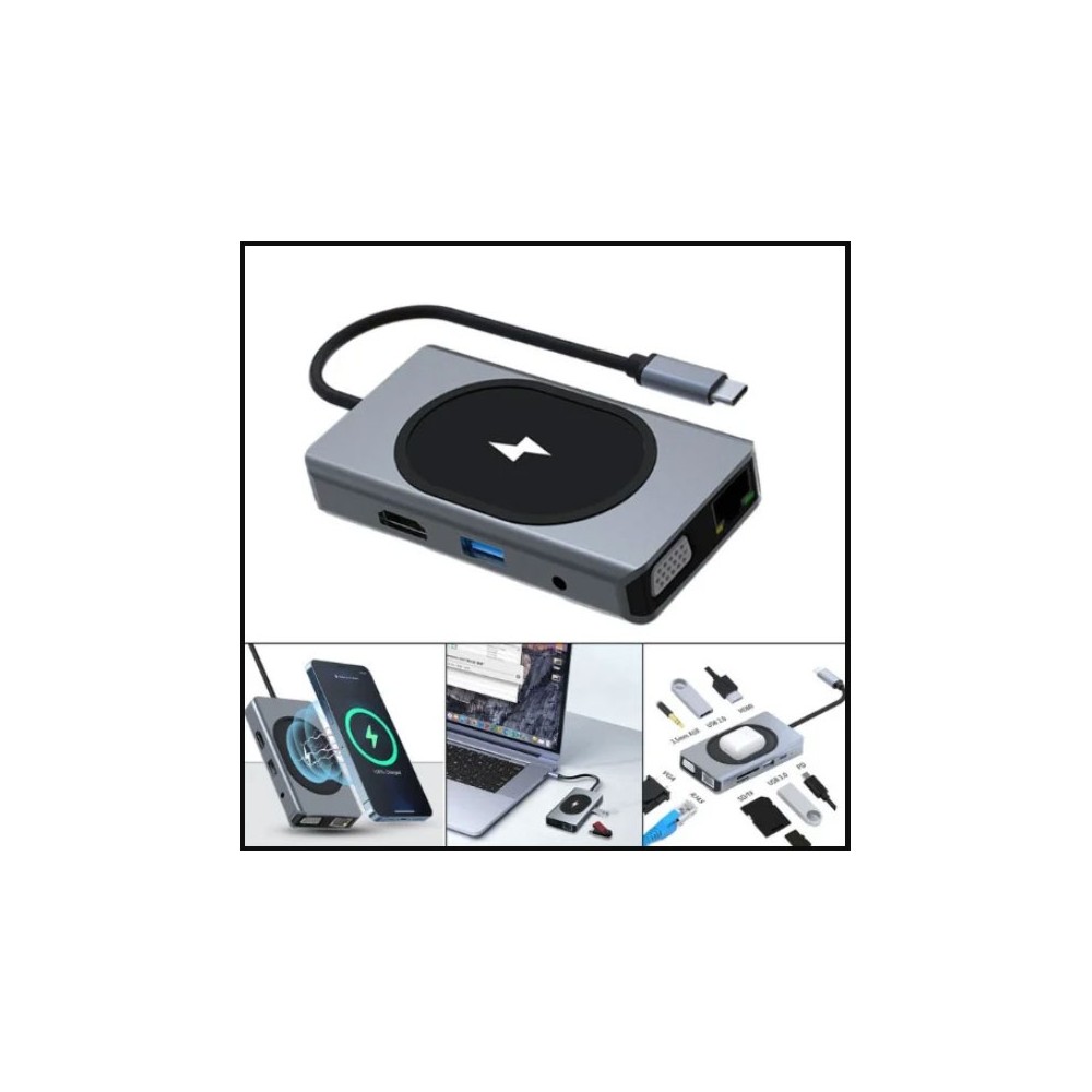 Adapter TIP-C HUB 9 u 1+Wireless Punjenje - UTAUSB3-13