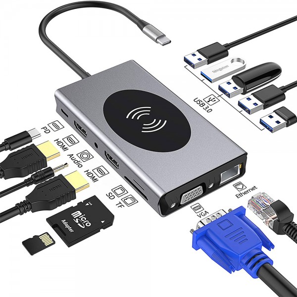 Adapter TIP-C HUB 9 u 1+Wireless Punjenje - UTAUSB3-13