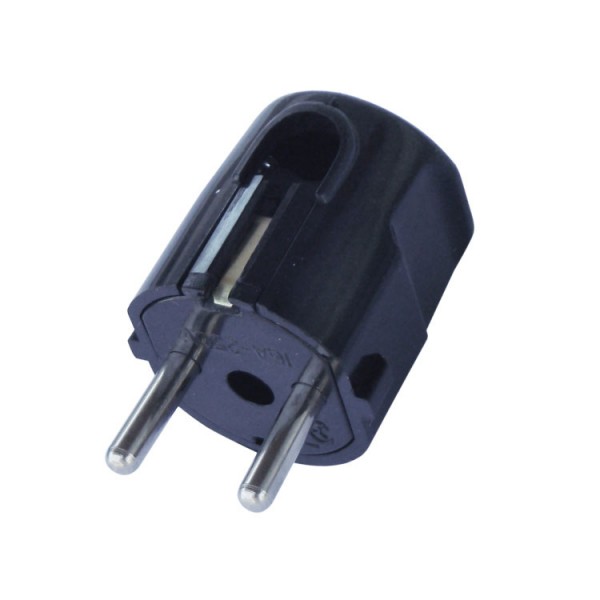 Dvopolni utikac lulasti, 16a/250V,crni plastika - UTMM1BK