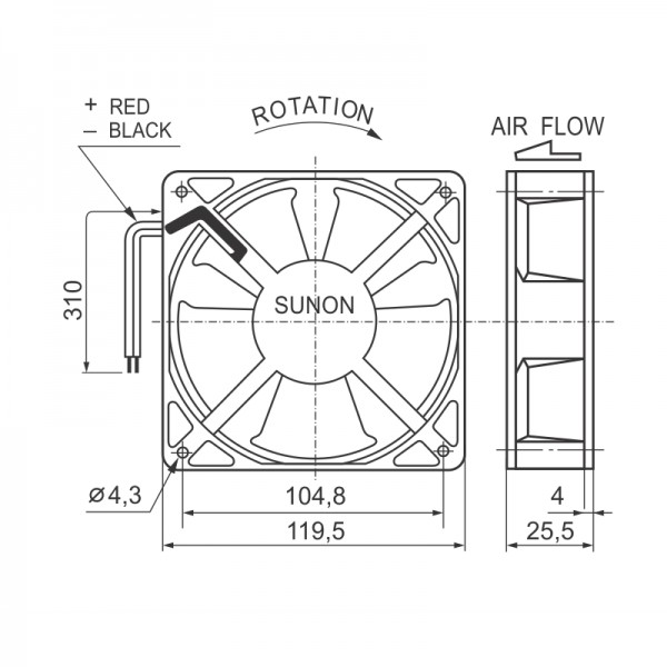 Ventilator 24VDC,5W,120X25,  Ball - VE120X2524