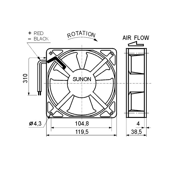 Ventilator 24VDC120X120X38 9,2W MEC0382V1 - VE120X3824-1