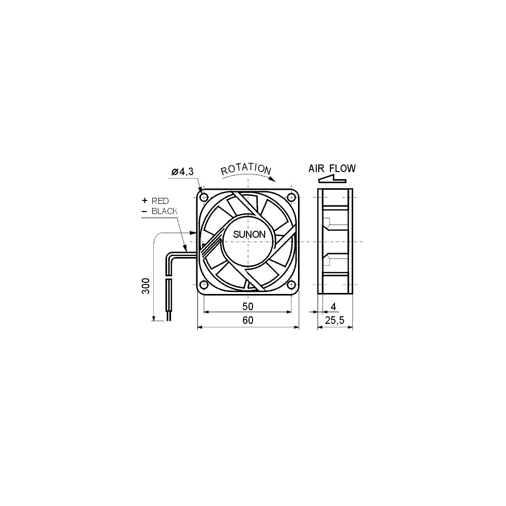 Ventilator 12VDC 60X25mm - VE60X2512