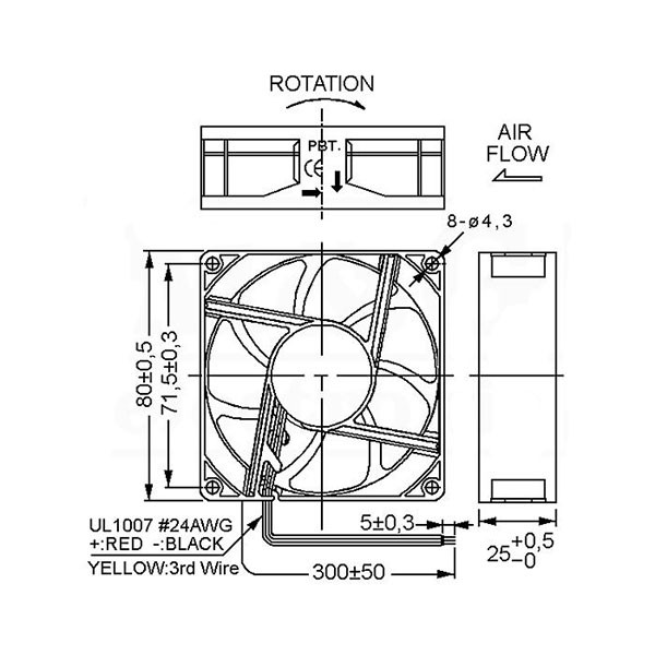Ventilator 80X80X25 24V DC sa 3 izvoda ,lager - VE80X2524-L3