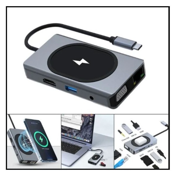 Adapter TIP-C HUB 9 u 1+Wireless Punjenje - UTAUSB3-13