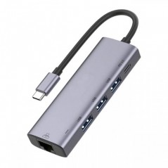 Adapter TIP C na 3xUSB3.0+TIP C+ RJ45