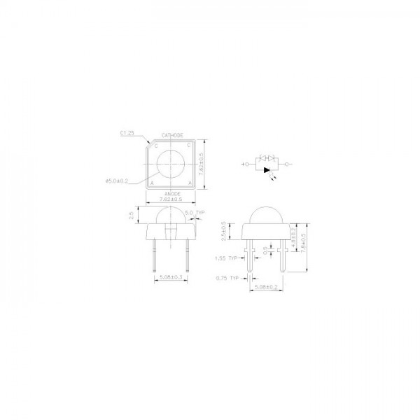 Led di transp. crvena 7,62x7.62mm 90 2,6V - OLEEL34-01/R5C