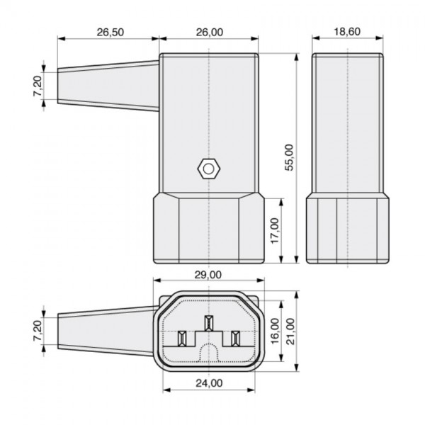 Utikač kablovski 3pola 230V ugaoni, GST4L - UTM3MK-3