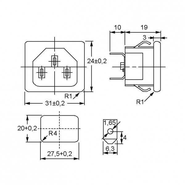 Utikac sasijski, Snap-in,3pol 230V 6,3mm - UTM3MS-SI