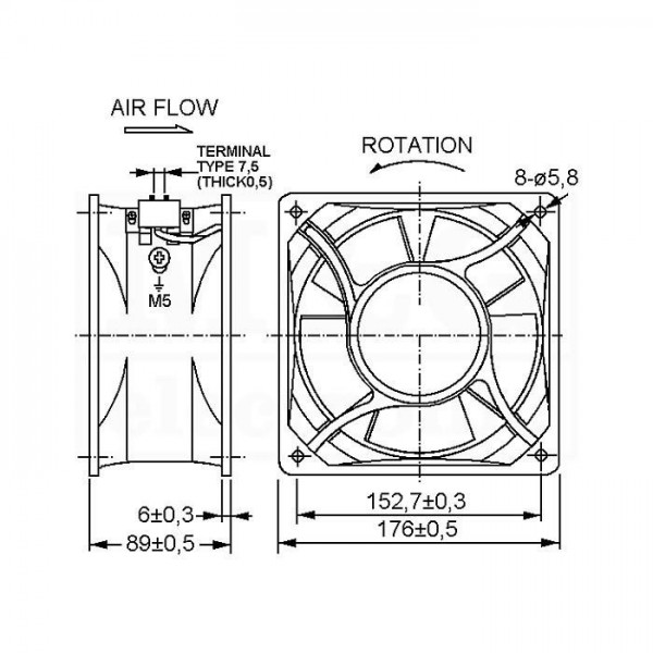 Ventilator: 230VAC; 176x176x89mm; 535m3/h 62dBA; 2800rpm - VE176X89230