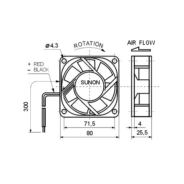Ventilator 80x25 12V DC,lager 1,80W - VE80X2512L