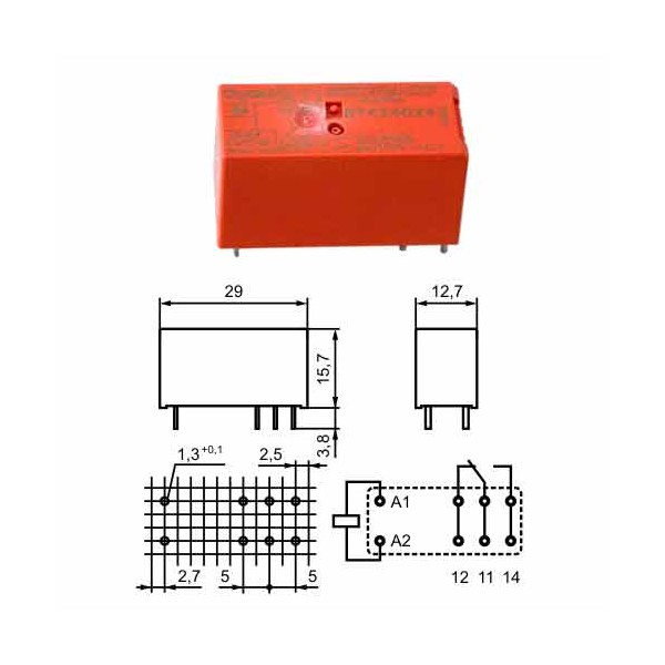 PCB relej RT1 THT SPDT 16A 230VAC 32,5K - RELRT314-230AC