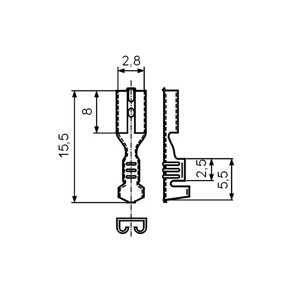 Kontakt ženski 2,8x0,5 neiz.0,5-1mm  SN - EMKZ28-05