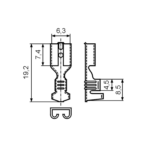 Kontakt ženski kab. 6.3X08 neizol.0,5-1mm,cink - EMKZ63