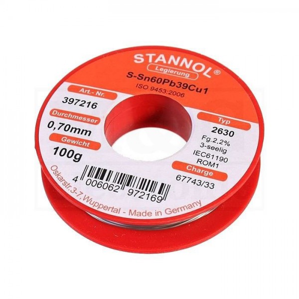 Tinol žica Stannol 0.7mm 100g Sn60Pb39Cu1 2630 - EMTI07-01S