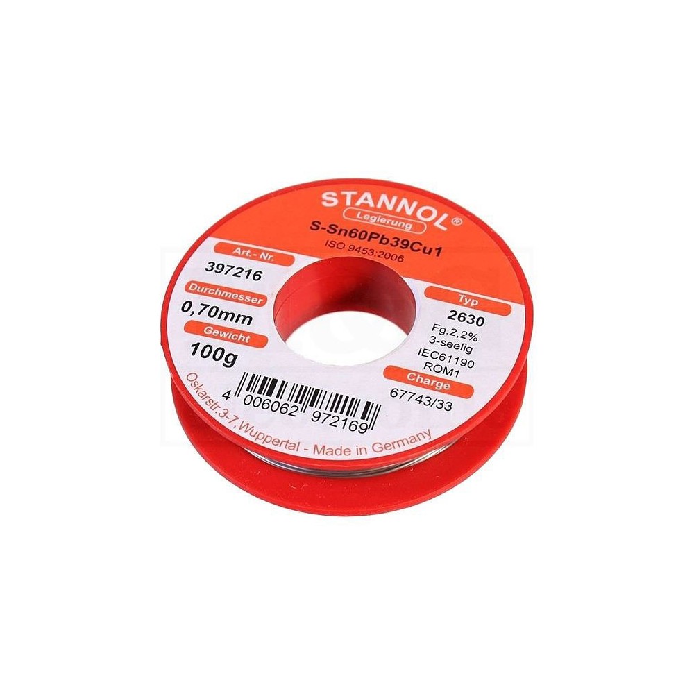 Tinol žica Stannol 0.7mm 100g Sn60Pb39Cu1 2630 - EMTI07-01S