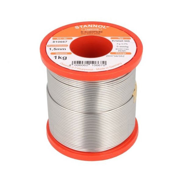 Tinol 1.5mm 1kg. STANOL Sn60 Pb40 - EMTI15-1S