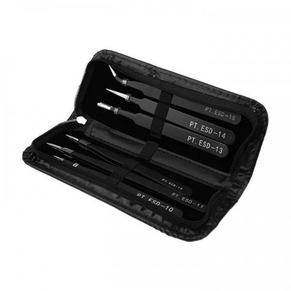 Pincete ESD set 6/1 crne metalne antistatik - ALPI06