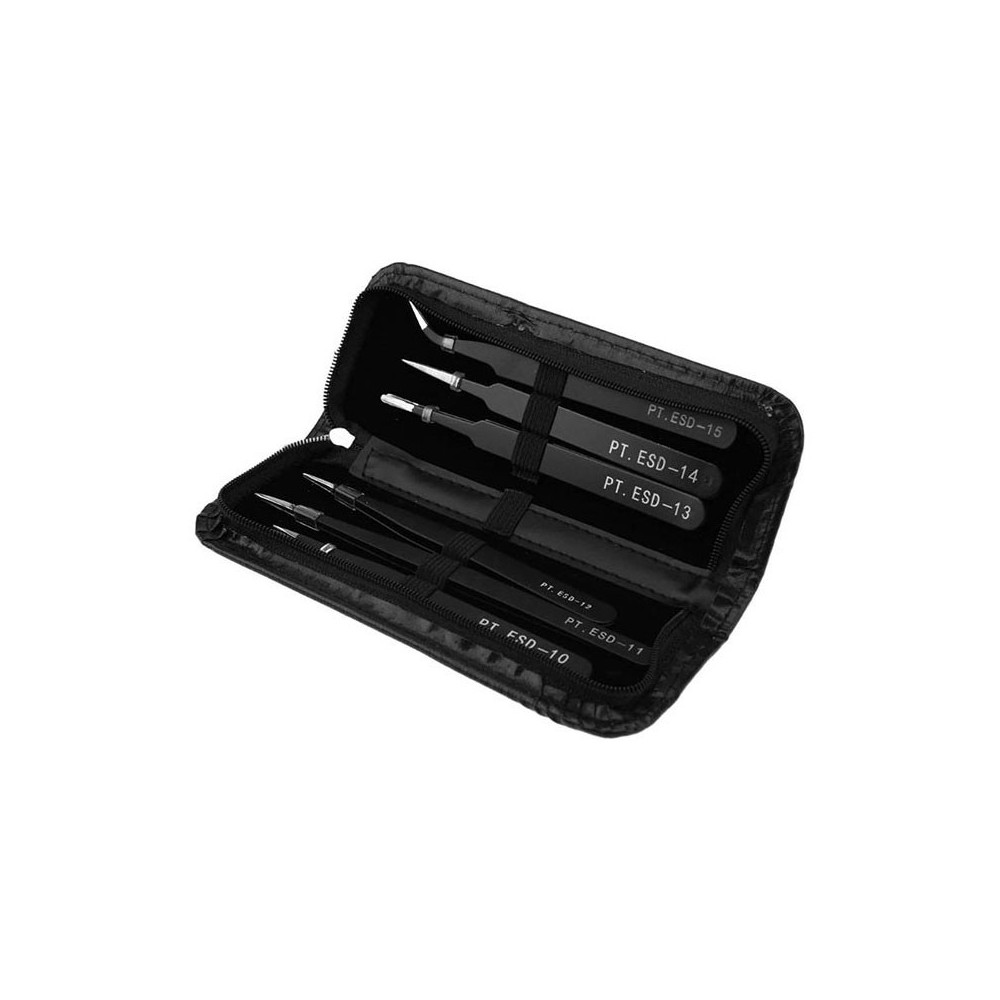 Pincete ESD set 6/1 crne metalne antistatik - ALPI06